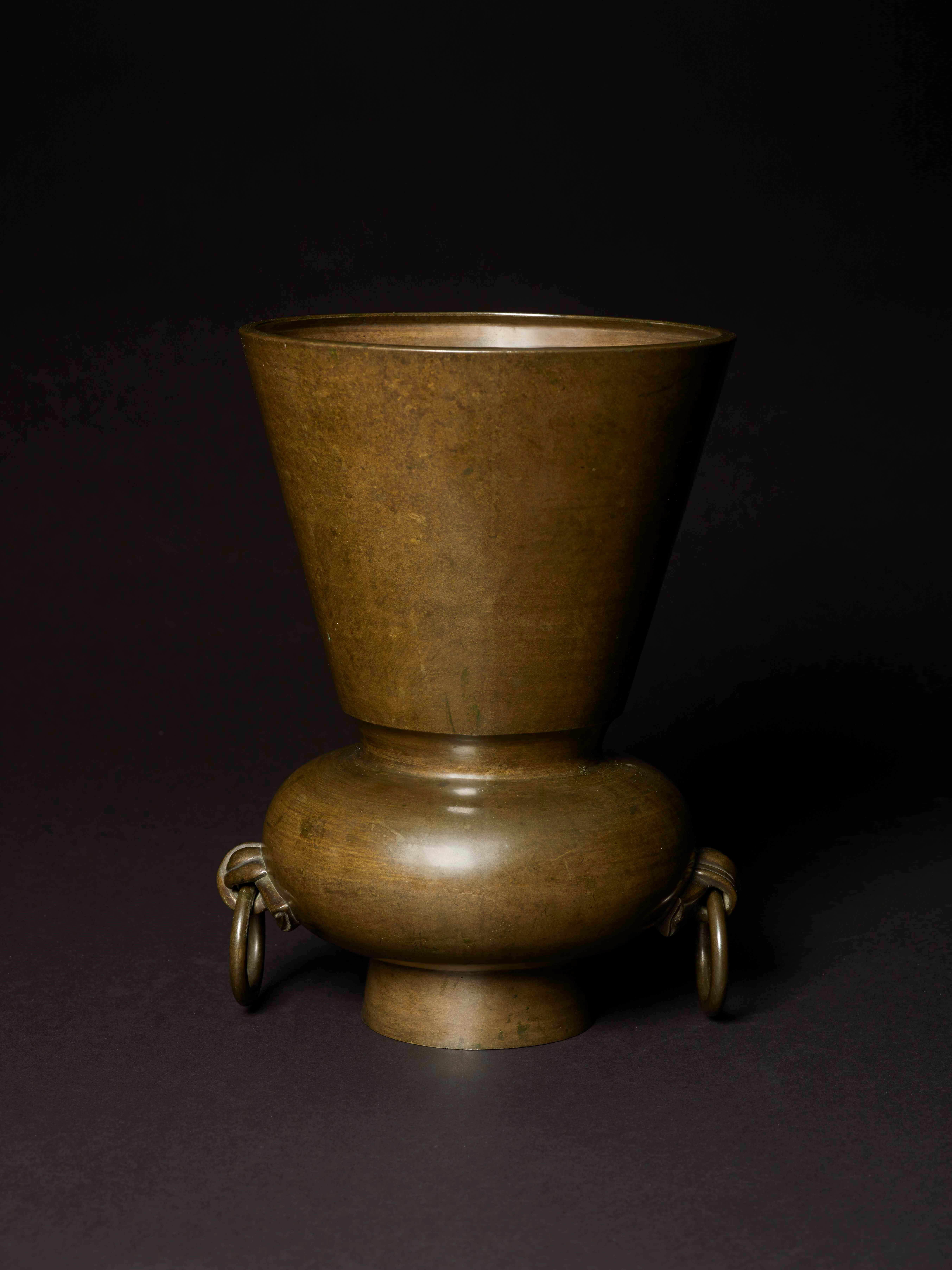 Bronze Flower Vase with Ring Handles, Japan, Edo Period